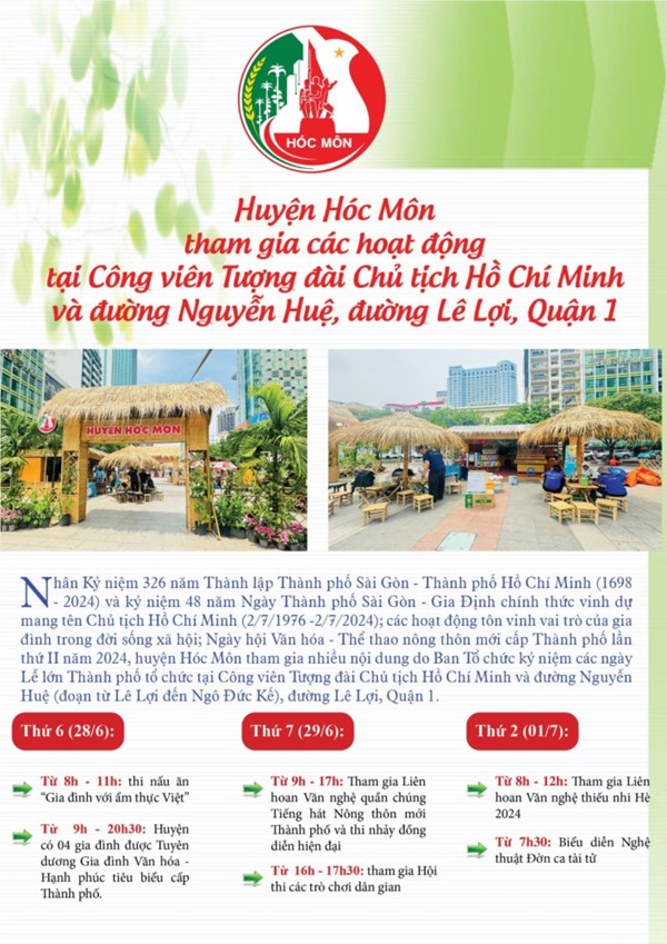 Huyện Hóc Môn tham gia các hoạt động tại Công viên Tượng đài Chủ tịch Hồ Chí Minh và đường Nguyễn Huệ, đường Lê Lợi, Quận 1