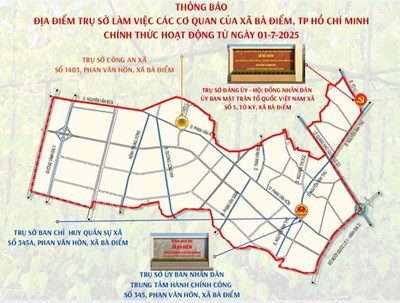 Thông báo Trụ sở làm việc của xã Bà Điểm chính thức hoạt động từ ngày 01/7/2025